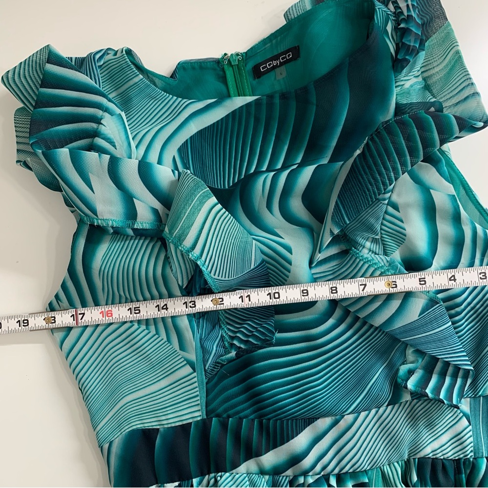 CQbyCQ Teal Maxi Dress with Ruffles Sleeveless Size Large Statement Dress - Picture 5 of 10